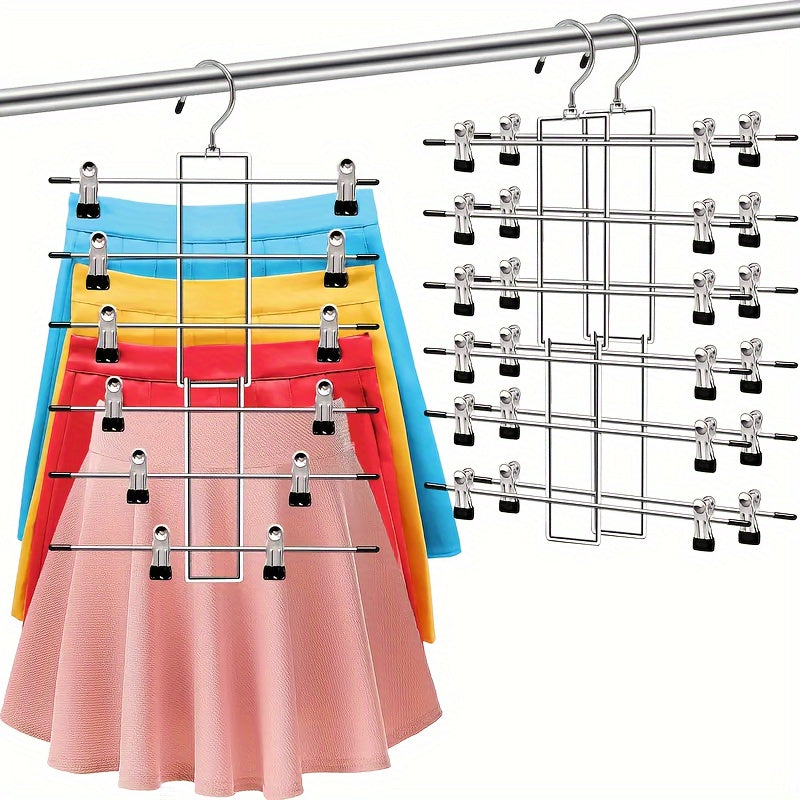 6 Tier Folding Hanger with Clips for Pants and Skirts - Multifunctional Organizer for Clothes, Perfect for Home or Dorm Rooms