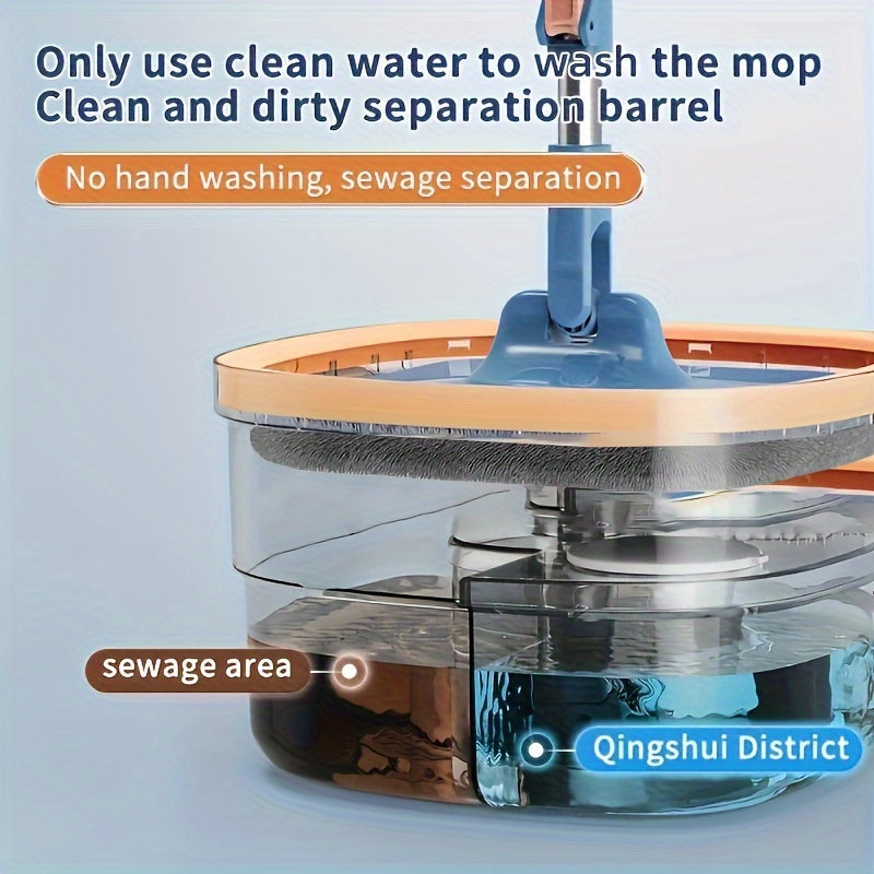 Get the convenient Sewage Separation Hands-free Wash Mop and Bucket Set, complete with 3 mop cloths. This Household Rotating Floor Mop is perfect for lazy and efficient cleaning, with a Dry and Wet dual-use design. Suitable for home, kitchen, and