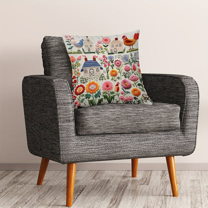 Modern floral digital print throw pillow cover with zip closure, hand wash only, made of polyester - ideal for living room and bedroom decor.