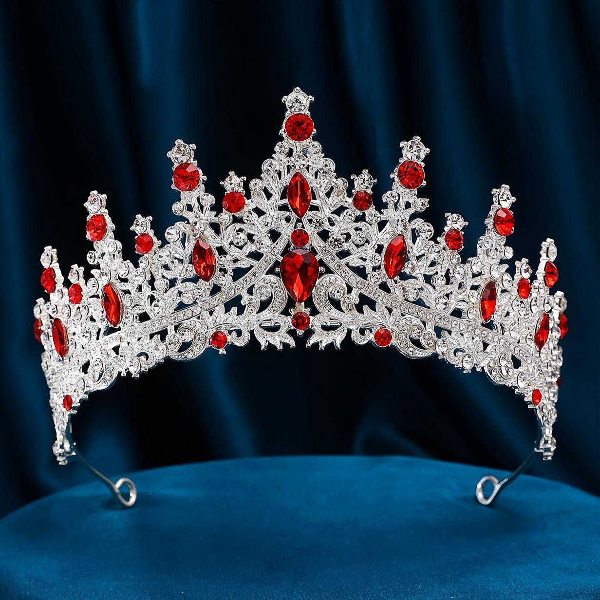 Silver alloy rhinestone tiara for elegant weddings and parties.