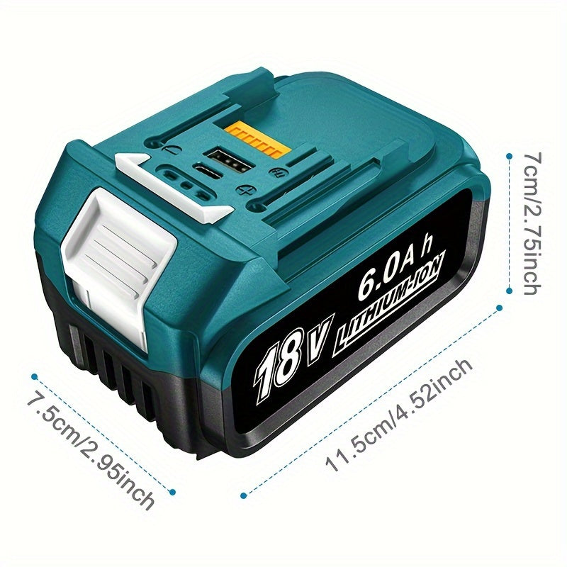 ACIGON 18V 6.0Ah Lithium-ion Battery with USB & Type-C Charging, for Makita Tools, Home & Outdoor Use.