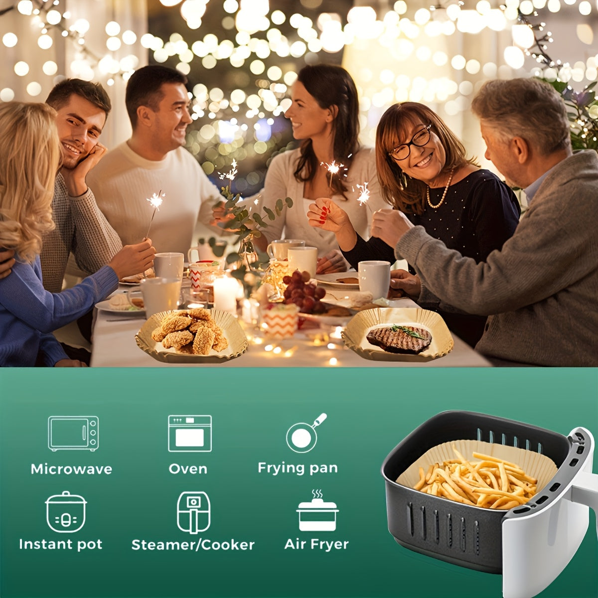 Square Non-Stick Air Fryer Liners - Pack of 50, Convenient Cleaning, Cooking without Oil, Versatile for Oven and Microwave - Perfect for Home and Professional Kitchens, Air Fryer Liners for Healthy Meals.