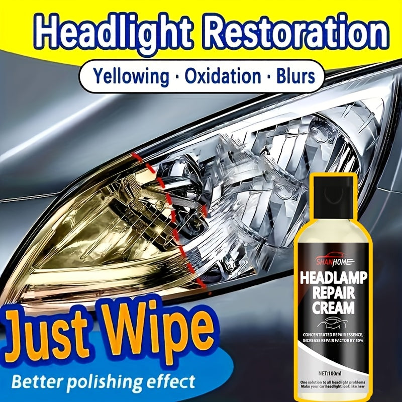 100ml Car Headlight Restoration Kit - Provides Crystal Clear Coating, Scratch Repair, Anti-Yellowing Treatment, Made with PE Material.