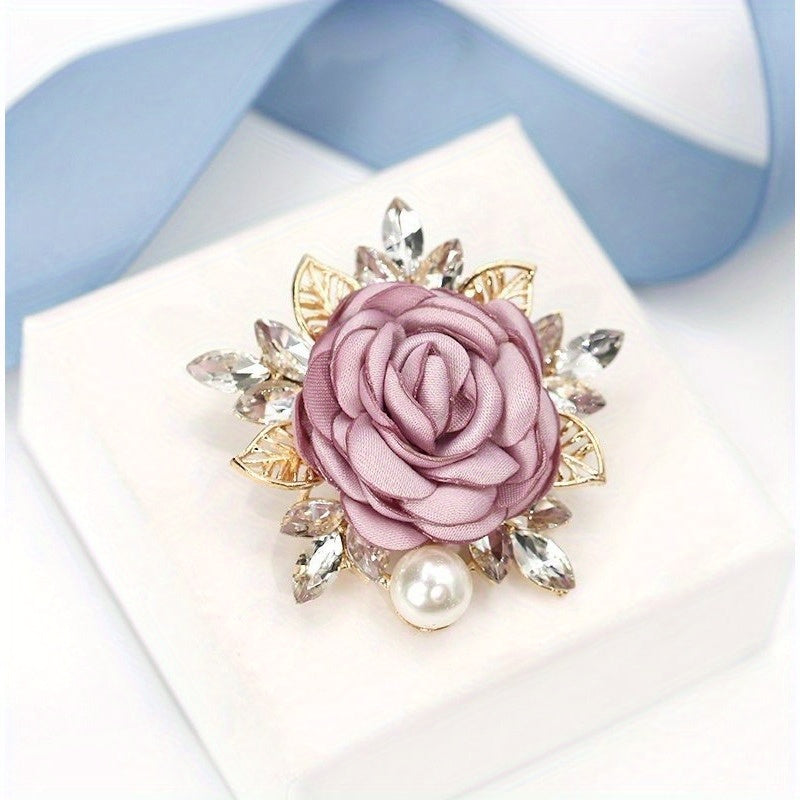 Stylish Fabric Flower Brooch Pins with Delicate Pearl Details - Unique Floral Lapel Pins for Men and Women - Perfect Wedding Party Accessory