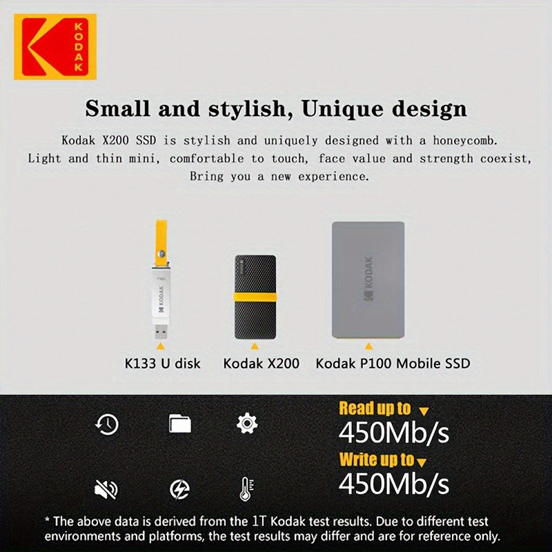 KODAK X200 External SSD Hard Drive 1TB USB3.1 Portable SSD for Laptops, Smartphone, PS4, PC, TV