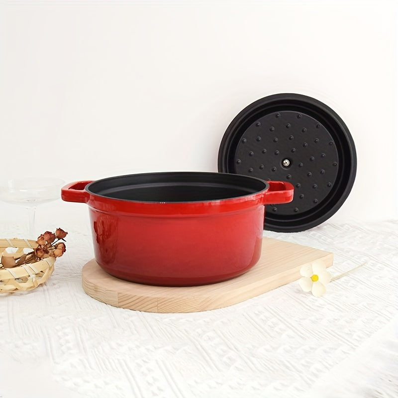 Enhanced Enamel Coated Cast Iron Pot with Lid - Ideal for Cooking Stew, Soup, and More, Non-Stick Surface, Suitable for Use with Oven, Induction, Gas, and Electric Cooktops, Comes in 60.8oz, 98.7oz, and 115oz Capacities.