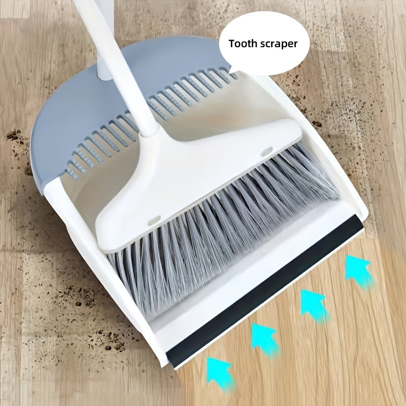 One durable set of household cleaning tools including an 80cm high sweeping broom and a long-handled dustpan. The creative dustpan features comb teeth for easy cleaning. Perfect for use in homes, offices, schools, dormitories, and as back-to-school