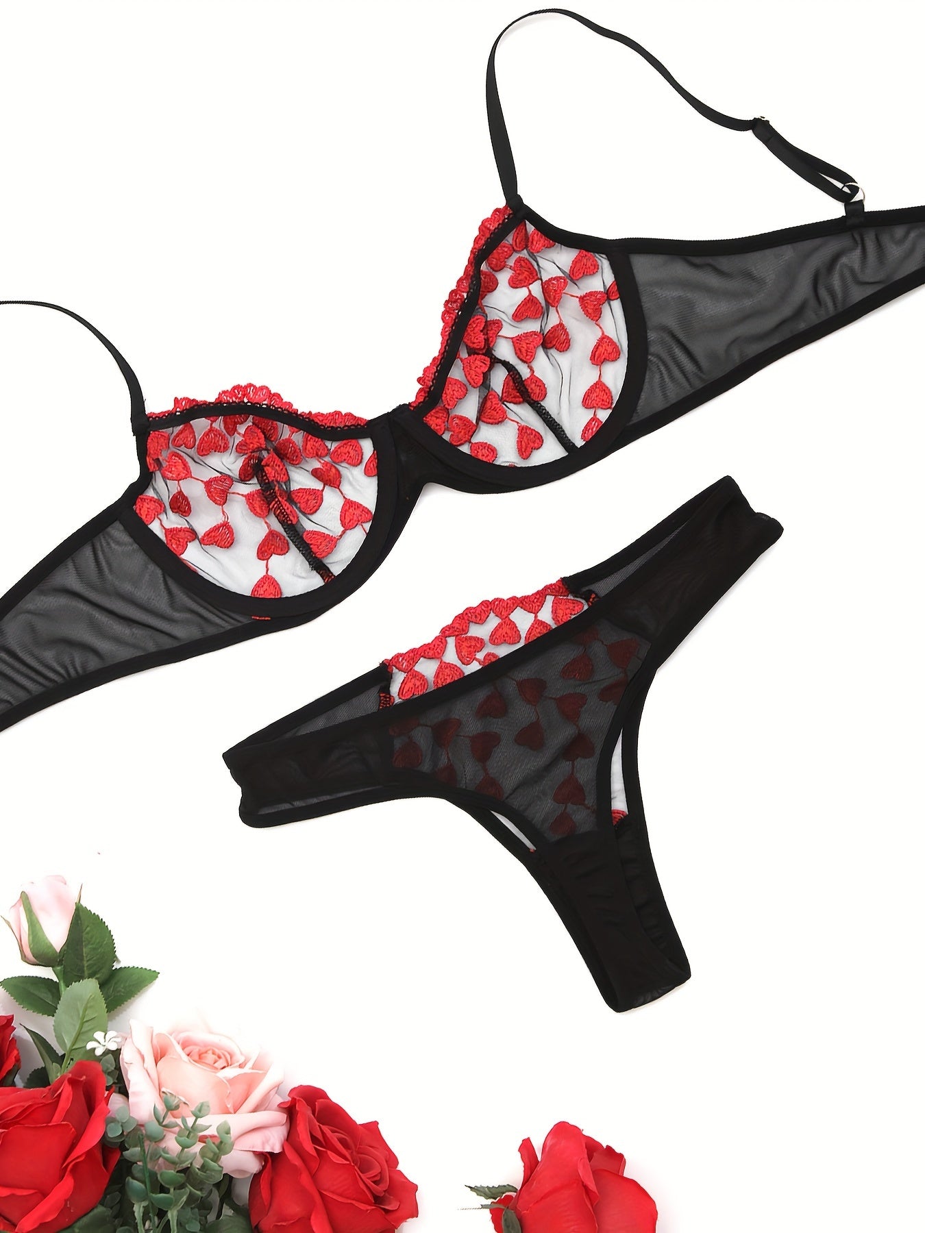 Embroidered two-piece sexy lingerie set for women.