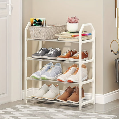 Compact 4-Tier Shoe Rack Organizer, Casual Plastic Folding Shoe Shelf for Entryway, Dorm, Bedroom, No Assembly Needed, Sturdy Steel Pipe Frame.