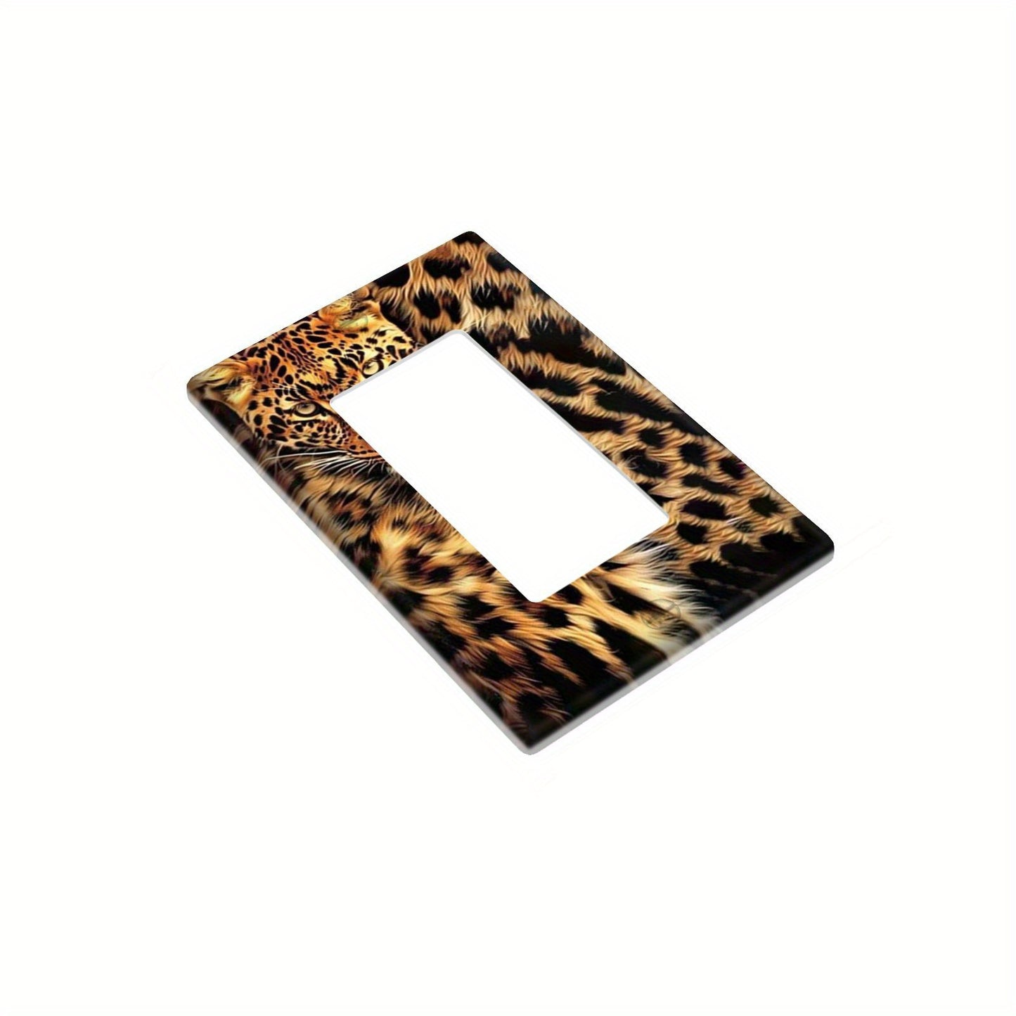 Leopard fur print wall plate cover for indoor and outdoor home decor.