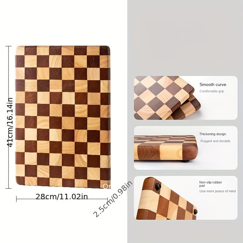 Premium oak wood cutting board for the kitchen, ideal for chopping vegetables, fruits, steak, and bread. This thick and durable butcher block features a checkerboard design and is food contact safe, making it a versatile and high-quality addition to your