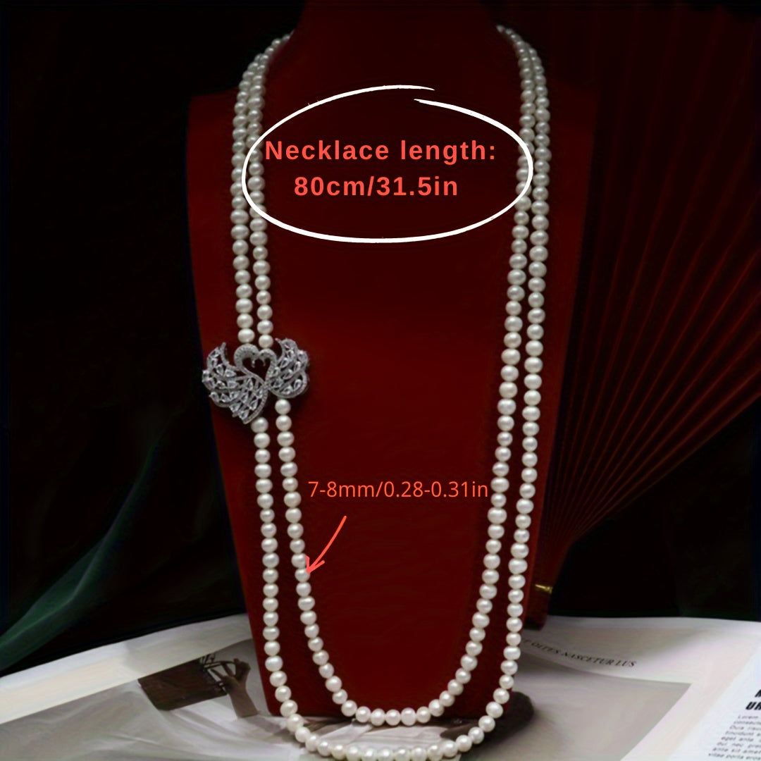 Timeless Double-Strand Freshwater Pearl Necklace for Women - Classic and Chic, No Plating - Sophisticated Present for Mardi Gras, Perfect for Every Season and Event