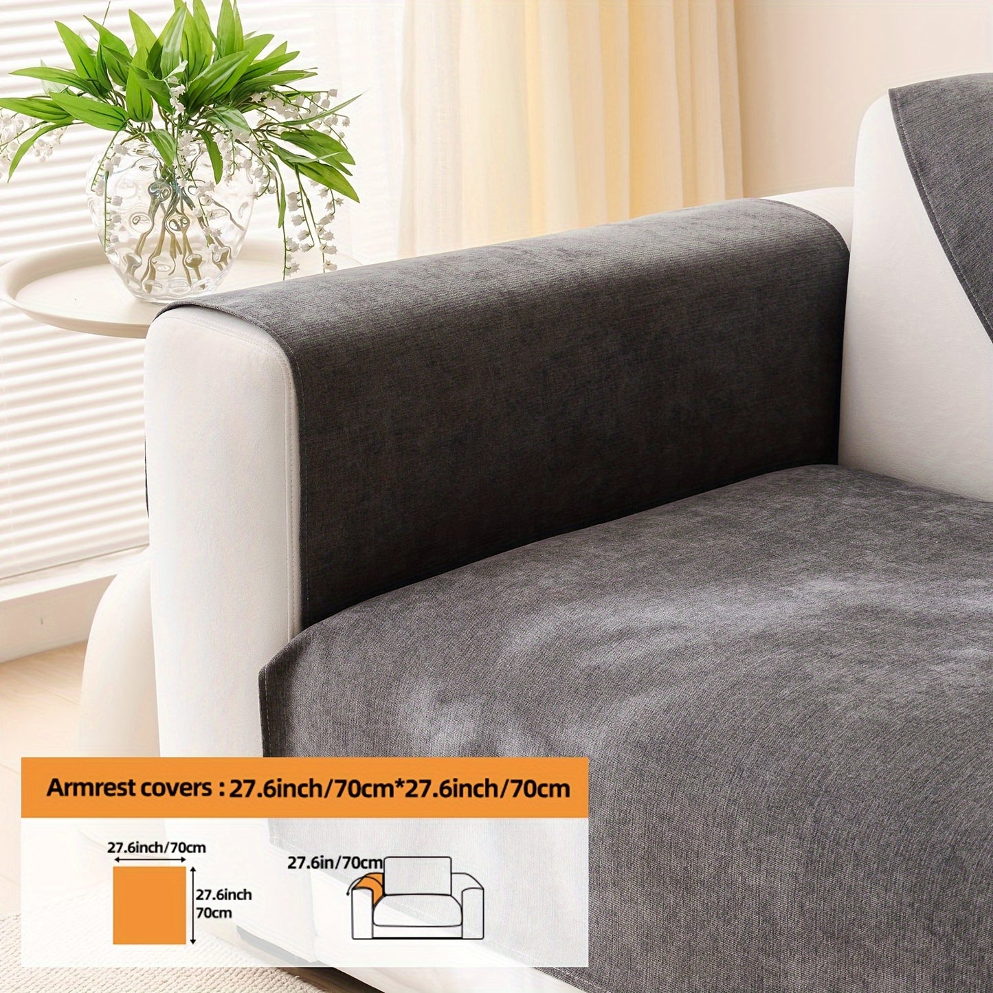 1pc Chenille Plain Sofa Cover, Universal Slipcover for All Seasons, includes Pillow Case and Backrest Pillow Cover. Protects sofa cushions, suitable for various rooms and home decor.