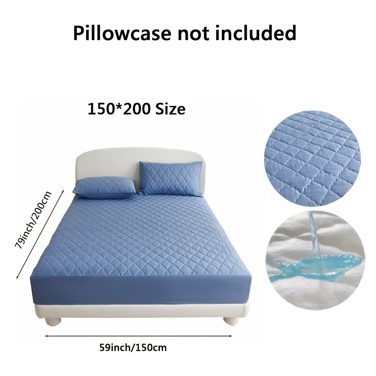 Diamond quilted waterproof bed sheet protector made of 100% woven polyester. Machine washable and available in multiple sizes (pillow shams not included).