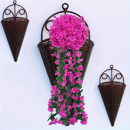 Set of 2/4 creative simulation hanging vase flower baskets, triangle wall art rattan woven flower device, indoor decoration flower pot holder.