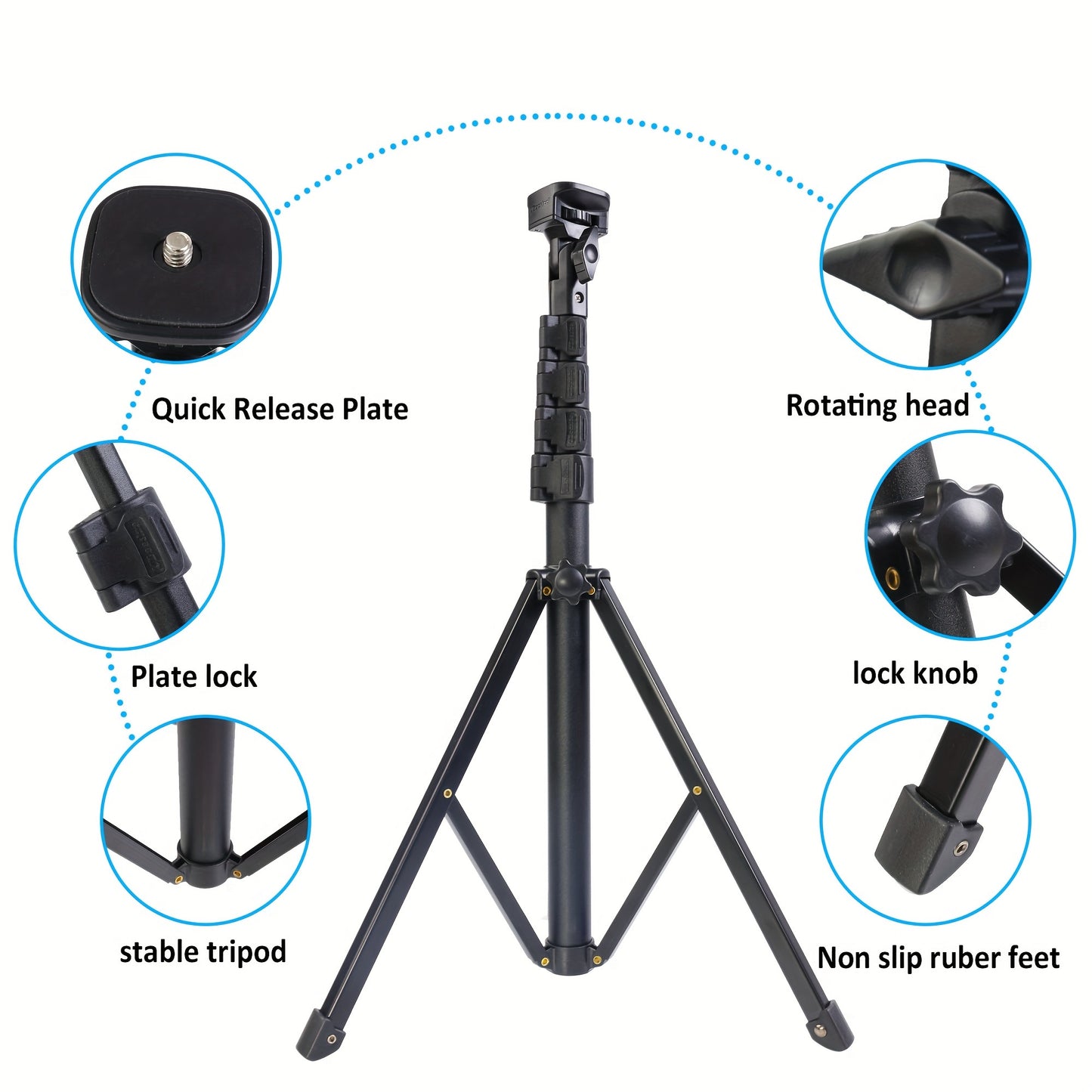 ZOMEI LED Video Light va Tripod Stendi, 132.08 sm alyuminiy qotishma to'ldiruvchi lampasi Vlog, Foto Studiyasi, Jonli Translyatsiya uchun.