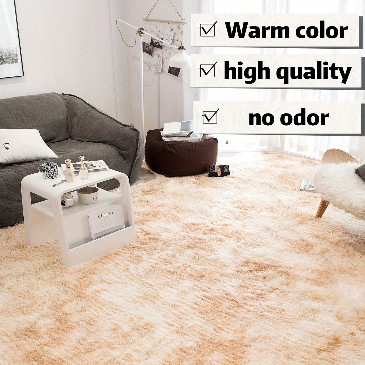 Elevate your space with our 1pc Stylish Simple Tie-dye Long Pile Carpet. This soft and comfortable rug is free of formaldehyde and any peculiar smell. It features non-shedding and non-fading qualities, making it perfect for a variety of spaces including