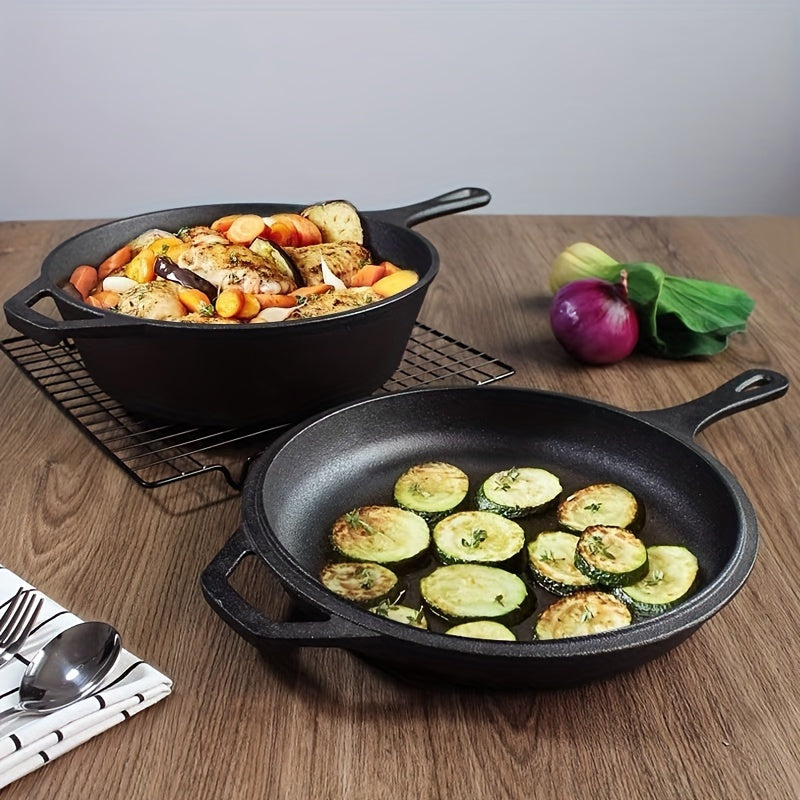 Multi-functional Cast Iron Skillet - Suitable for Induction and Gas Stoves, Perfect for Frying and Stewing, Uncoated Pan