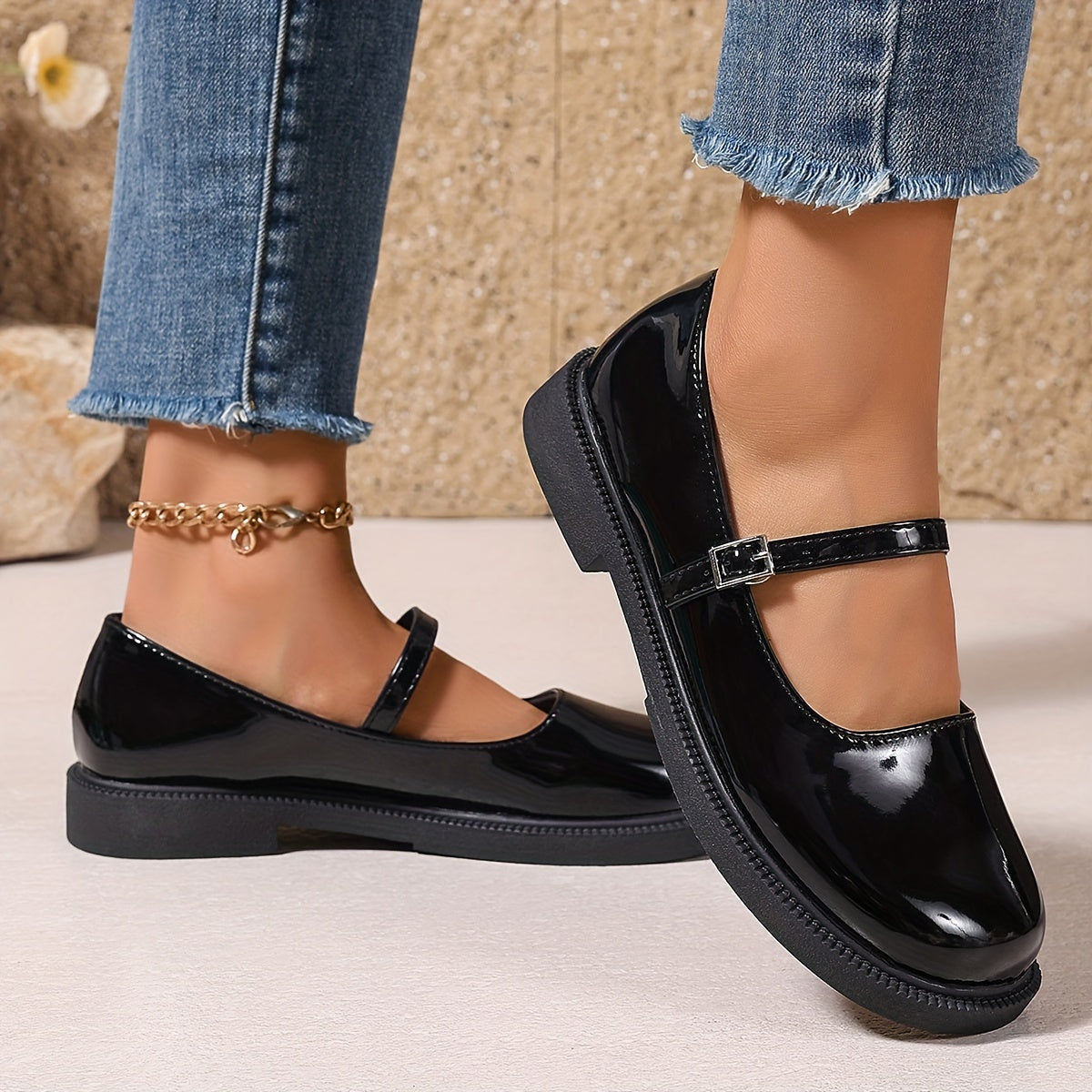 Women's Mary Jane flat shoes feature preppy style, solid color faux leather, a rubber sole, hand washable, spring all-season comfort, one-piece slip-on design with fabric insole.