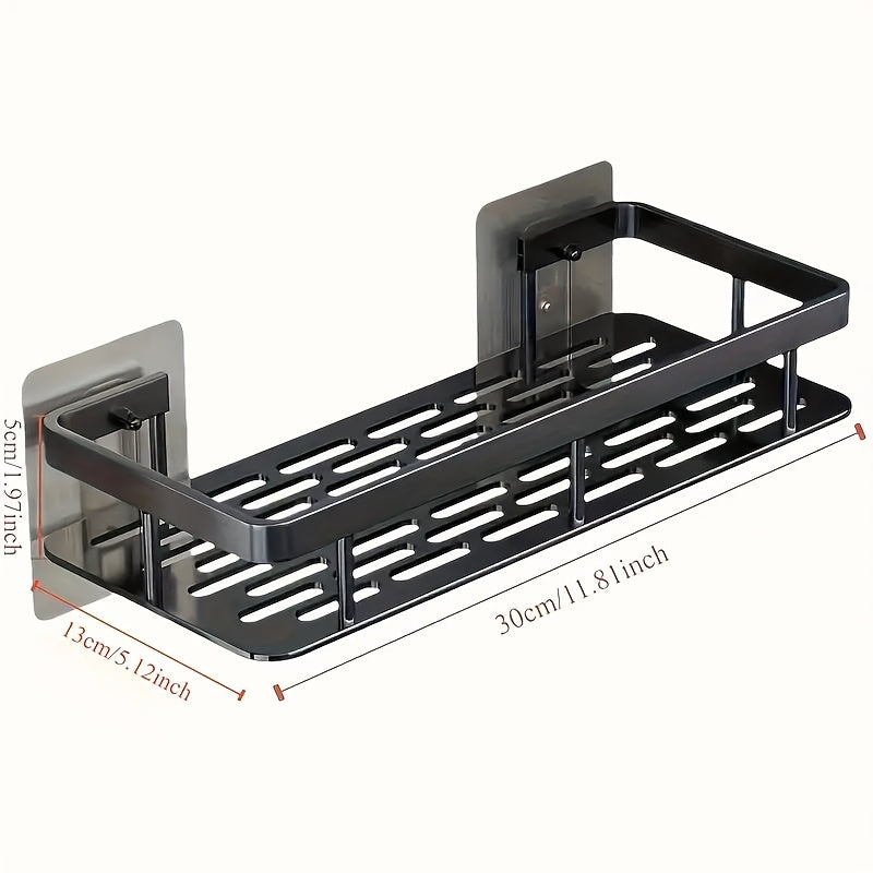 Durable wall-mounted caddy for bathroom and kitchen. Easy no-drill installation, space-saving. Holds toiletries and cosmetics. Oil rubbed finish, strong plastic material.