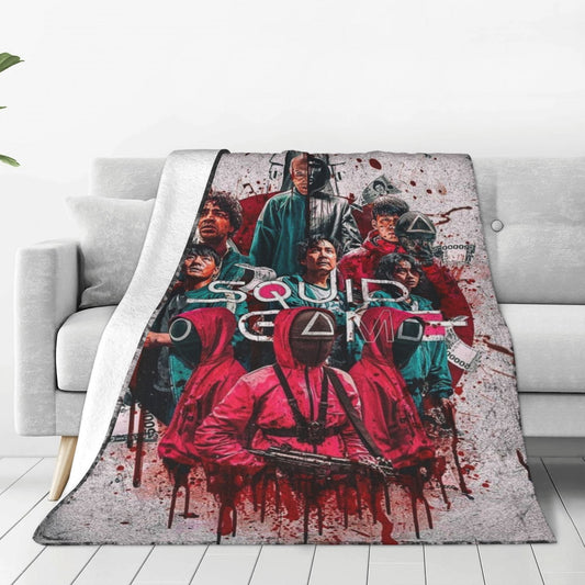 SQUAD GAME" Themed Flannel Throw Blanket - Luxuriously Soft and Cozy for Year-Round Comfort on Couch, in Office, on Bed, or while Camping - Featuring Unique Splatter Design, Ideal for Gifting during the Holiday Season