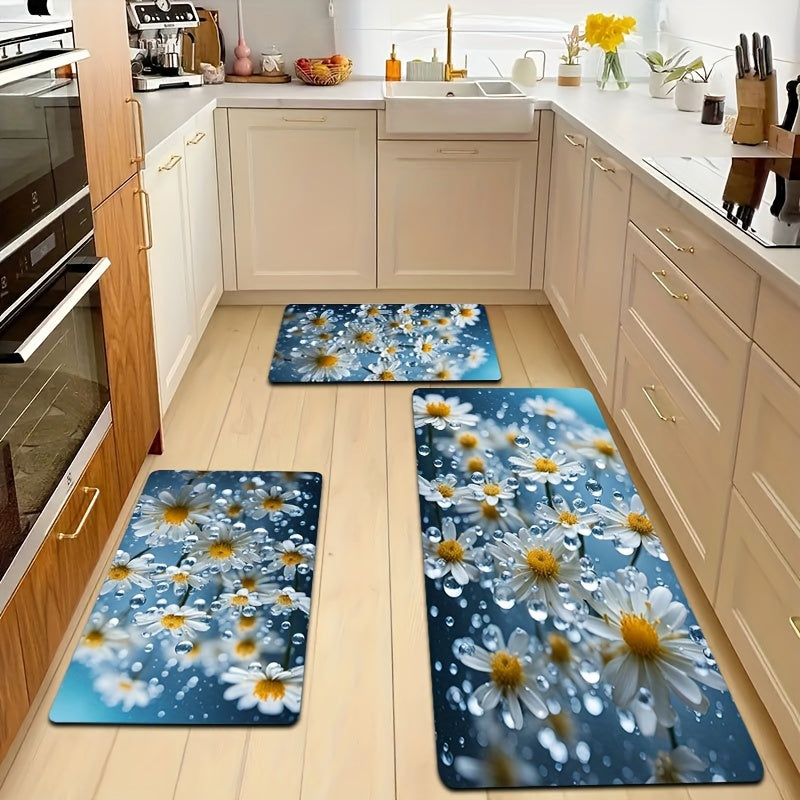 1pc Small Daisies In the Rain Soft Thickened Bathroom Carpet, Kitchen Floor Mat, Living Room Carpet, Bedroom Carpet, Interior Door Floor Mat, Machine Washable Entry Door Carpet, Decorative