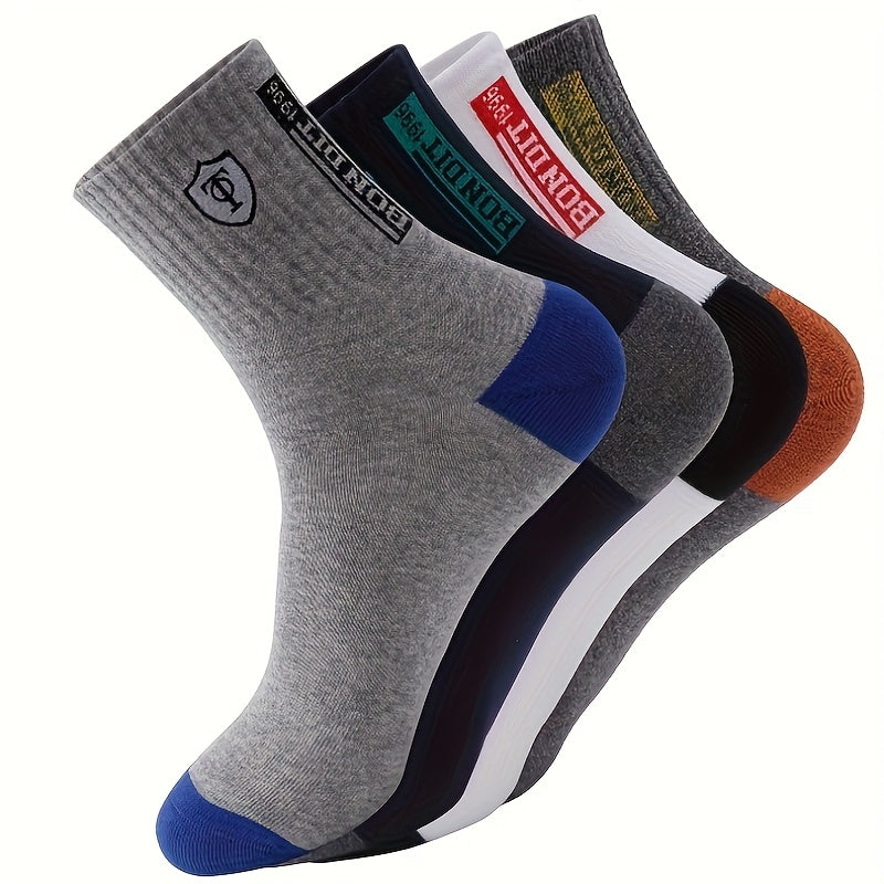 10 Pairs of Men's Sports Crew Socks with Letter Pattern