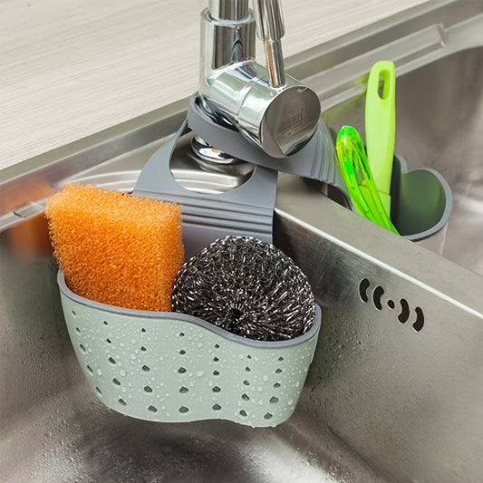 Set of 2 Adjustable Sink Sponge Holders, Plastic Caddies with Drainage for Kitchen & Bathroom Storage. Versatile Hanging Bag Organizer that Doesn't Require Electricity.