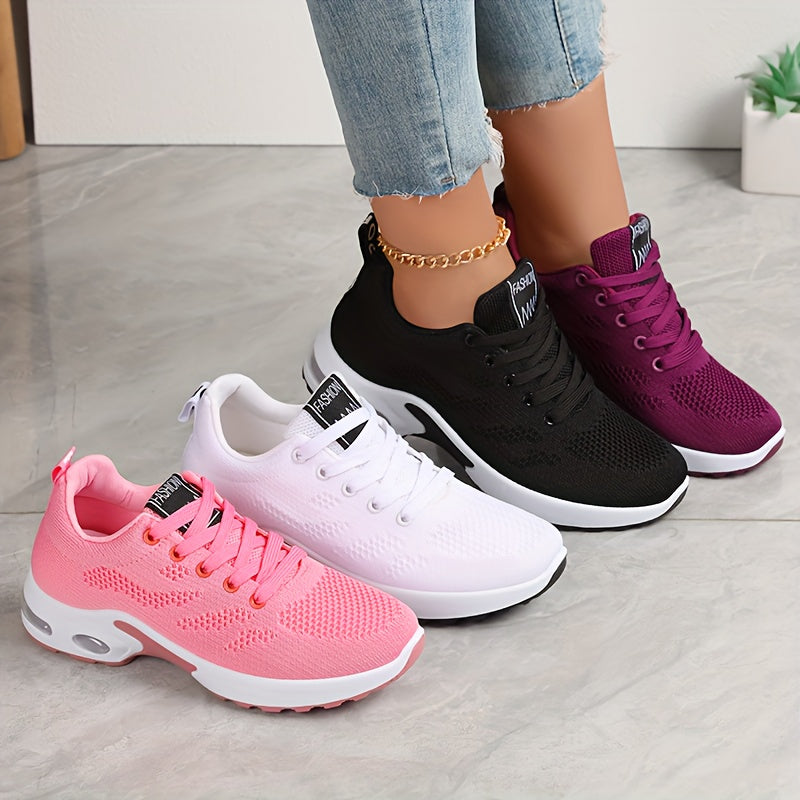 Women's Low-Top Air Cushion Sneakers in Black, Burgundy, & Pink with Shock-Absorbing, Breathable Fabric. Ideal for Outdoor Sports & Daily Wear. Lightweight and All-Season with Lace-Up and