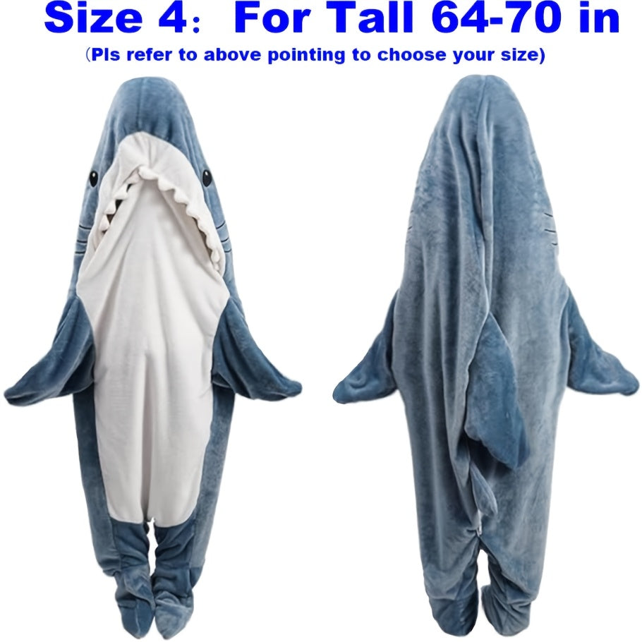 Comfy Shark Hoodie Blanket - Cozy Flannel Sleep Sack with Fun Animal Design, Easy to Clean in Washing Machine - Blue