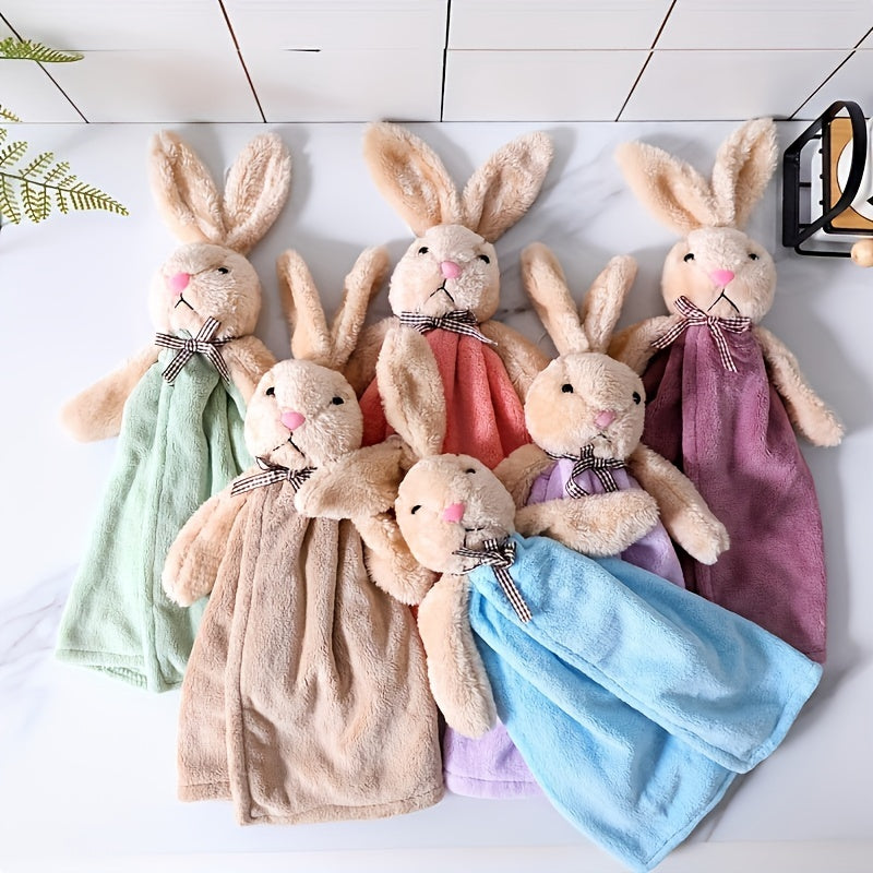 Little Rabbit Pattern Decorative Towel, Ultra-Fine Microfiber, Absorbent Fingertip Towel Perfect for Easter, Super Soft for Kitchen and Bathroom.