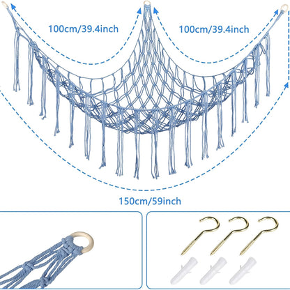 Большая синяя плюшевая сетчатая гамак для хранения игрушек в уголках с животными, также может использоваться как настенное украшение для плюшевых игрушек.