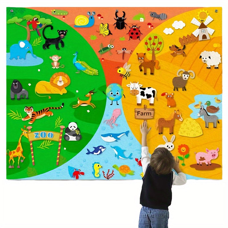 58-piece ZooMarine Farm Insects 4-in-1 Felt Story Board Set - Interactive Educational Toy for Kids, Preschool Storytelling Game Set, Made of Polyester in Multicolor - Great Christmas and Halloween Gift for Boys and Girls