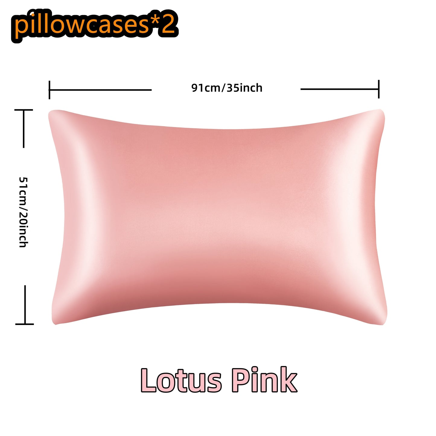 Two pieces of luxurious satin pillowcases available in various colors. These pillowcases feature a smooth and glossy finish with an envelope closure for convenience. They are machine washable and made of 100% polyester. No filler is included.