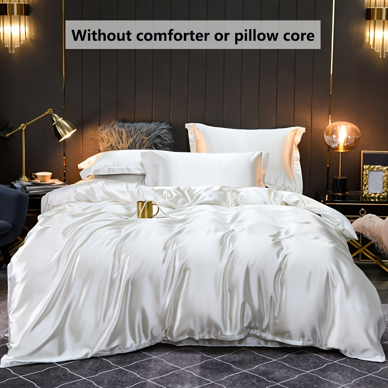 Three solid color satin duvet covers, silky and soft to the touch. Skin-friendly and comfortable, with breathable and sweat-absorbent properties. Perfect for bedrooms and living rooms. Set includes one duvet cover, two pillowcases, no duvet insert