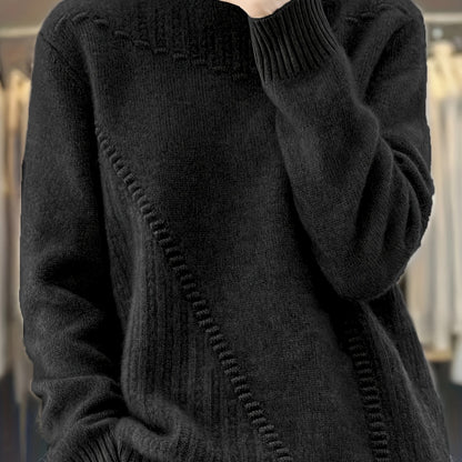 Elegant plus size mock neck sweater for women, perfect for spring/autumn. Machine washable with casual knit style.