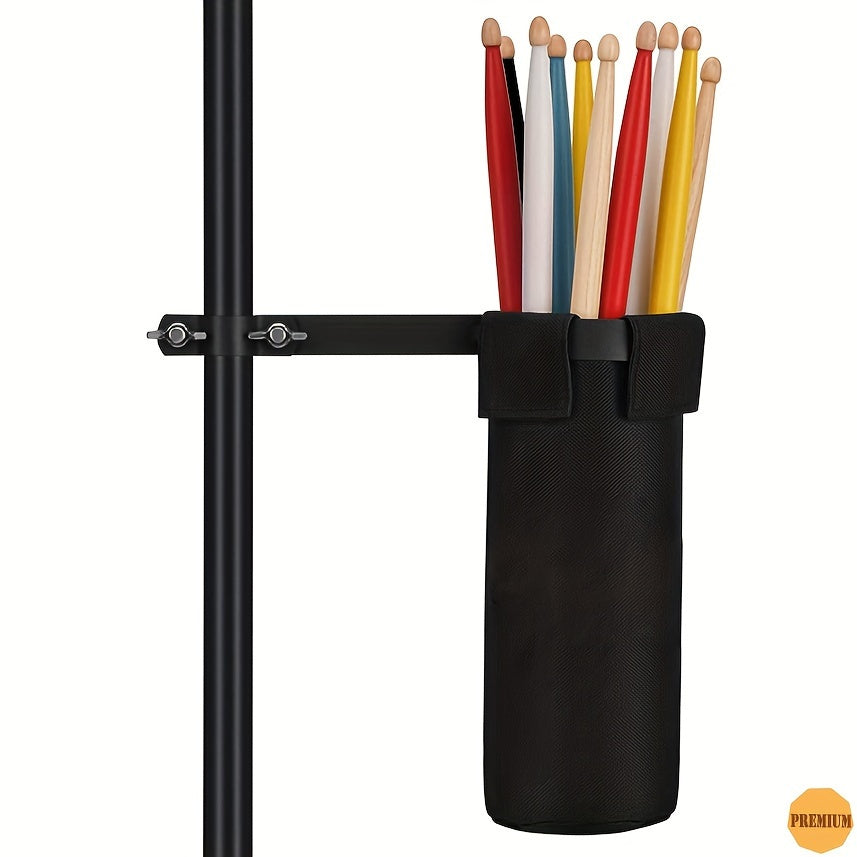 Durable waterproof nylon drumstick bag, holds 10 pairs. Features clamp-on holder and secure aluminum locking system.