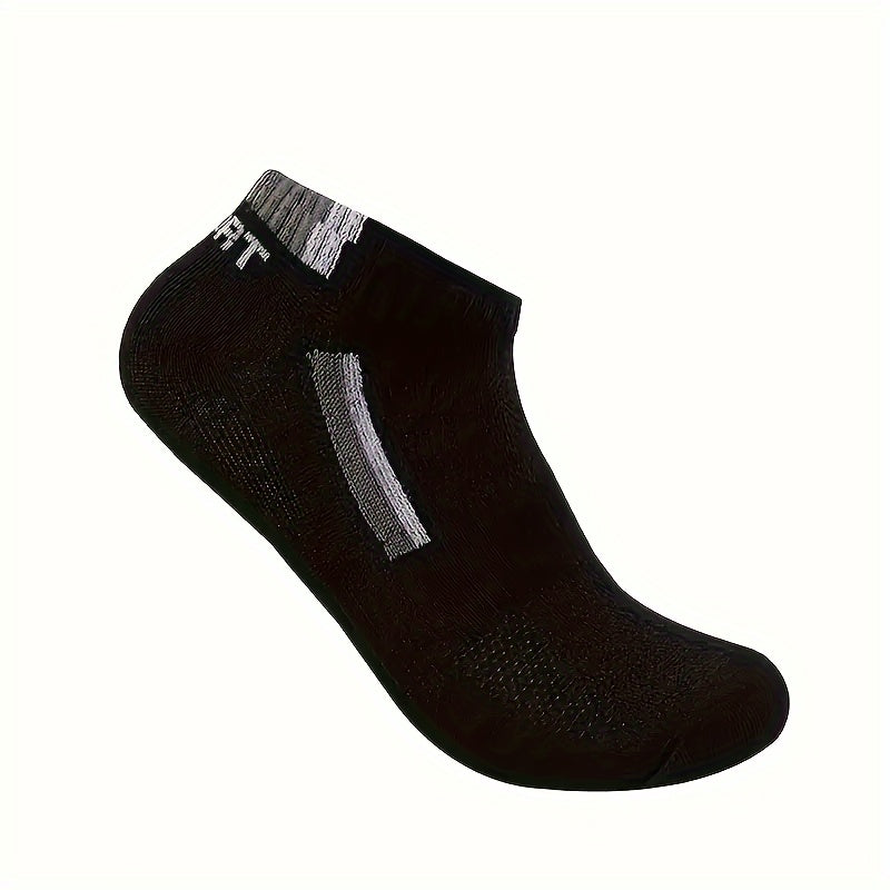 5pc Athletic Ankle Socks - Breathable polyester with sporty letter pattern, ideal for men and women. Hand wash only.