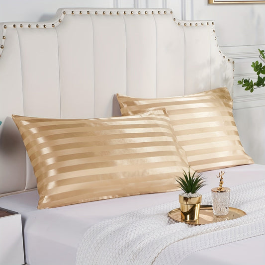 Luxurious Golden Satin Pillowcase for Hair & Skin - Silky Smooth Striped Design, Soft and Stain-Resistant with Envelope Closure - Made of 100% Polyester, Machine Washable - No Filler Required