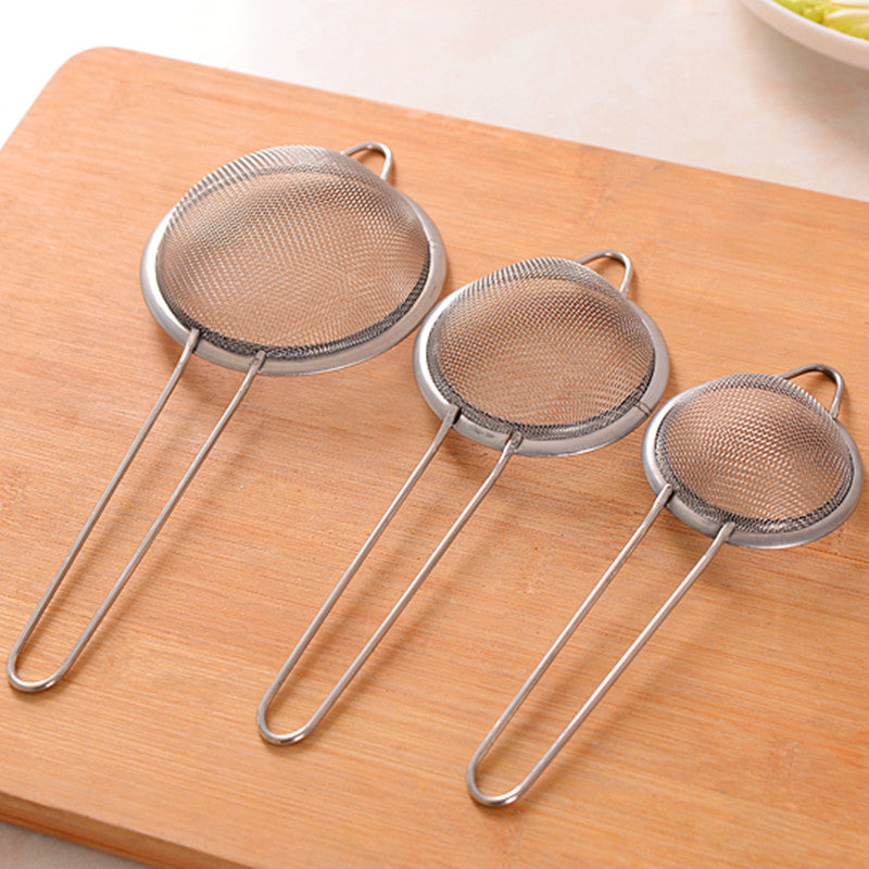 Essential Kitchen Tools: Stainless Steel Fine Mesh Strainers Set of 3 - Small, Medium, and Large Sizes with Sturdy Handle and Hook - Ideal for Juicing, Soy Milk, and More. Includes Kitchen Accessories.