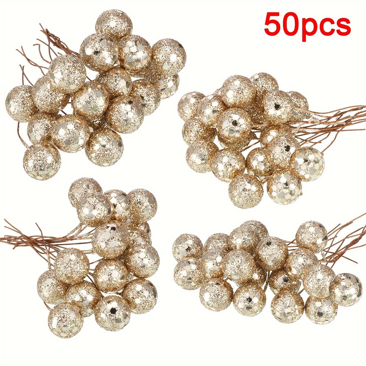 50 artificial holly berries on wire for Christmas decorations.