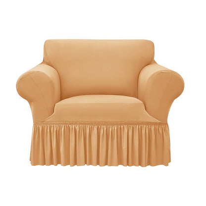 Elastic waterproof sofa slipcover with skirt for all seasons, ideal furniture protection for home and office.