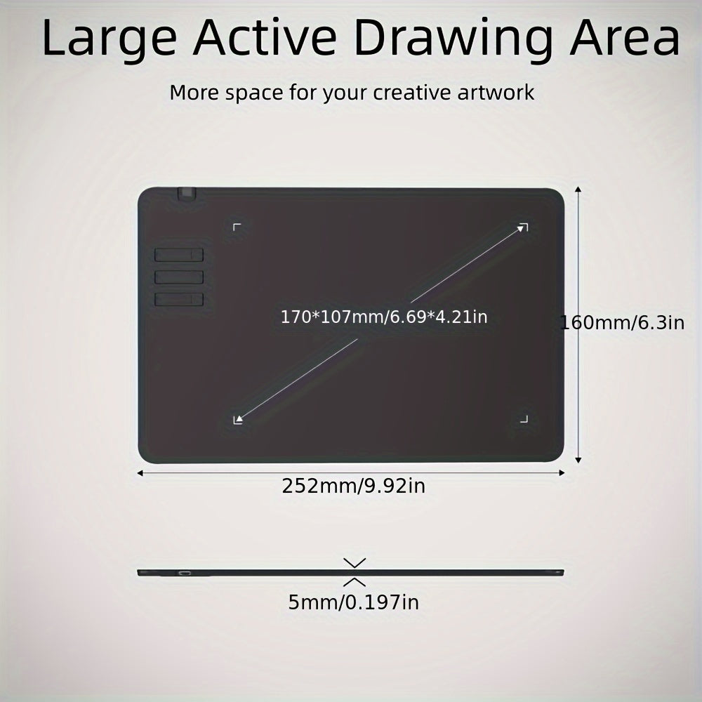 ELFO LARANJA Graphic Drawing Tablet with Pen - 16.99 x 10.69 cm Active Area, ABS, Compatible with Android, Mac OS 11.0+, Windows XP/7/8/10, Digital Art Pad for PC, Notebook, No Battery