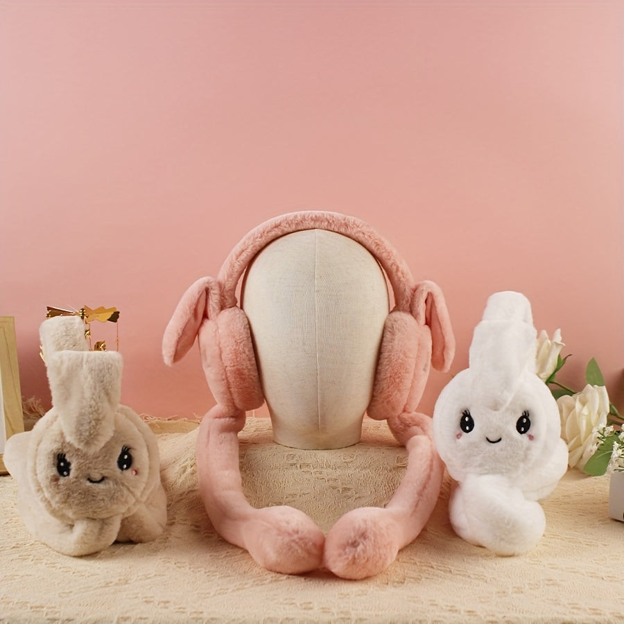 Soft Knitted Bunny Ear Ear Warmers, Stretchable Polyester Ear Muffs with Cartoon Design, Hand Washable for Repeated Use, Cozy Ear Protection