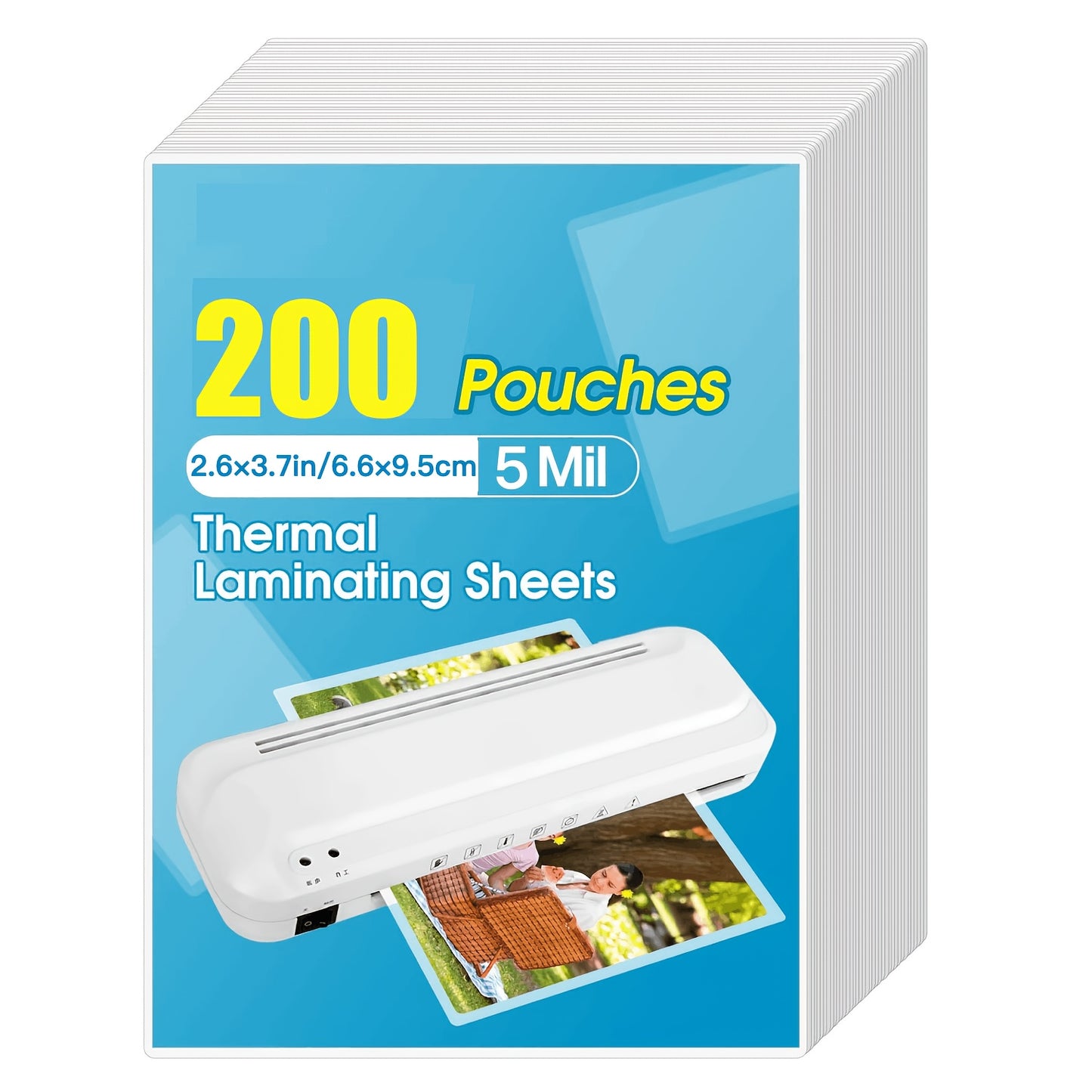 100/200pcs 3/5mil Thermal Laminating Pouches, 2.6 x 3.7 inches, Clear Plastic Sheets for Business Cards, Photos & Notes, Fits All Laminators