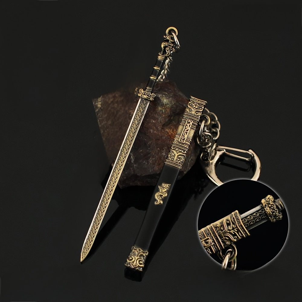 Keychain featuring a miniature weapon design, perfect for men's accessory. Ideal for gaming enthusiasts and fans, great gift for collectors.