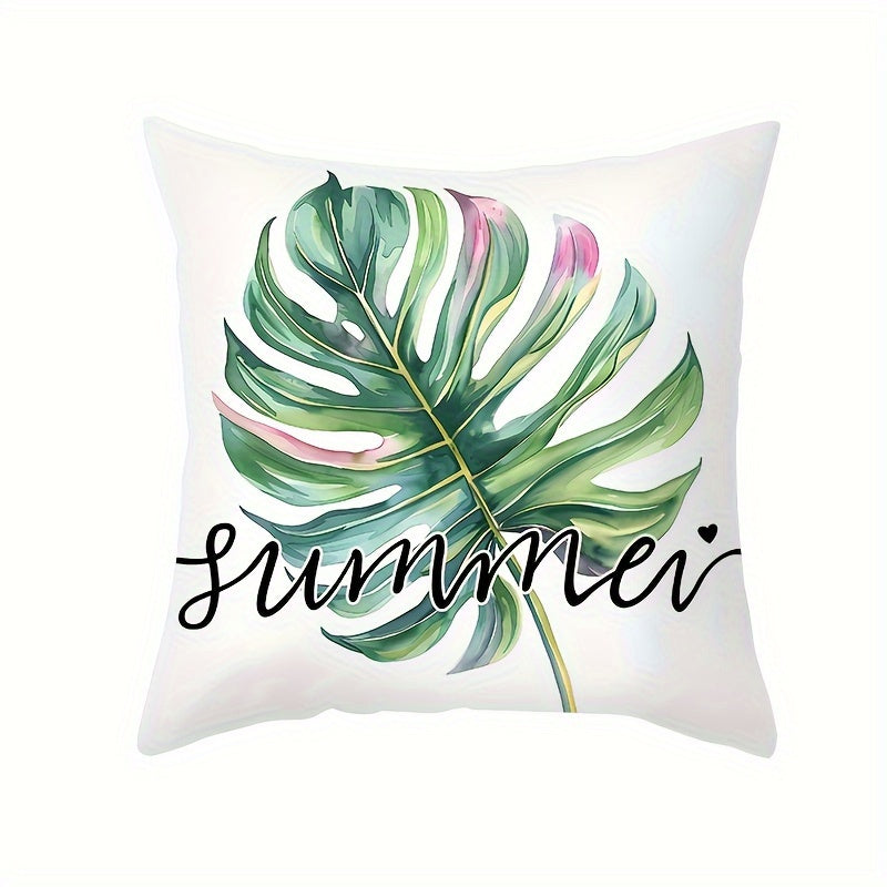 Brighten up your space with the "Sunshine on My Mind" Green Leaves Throw Pillow Cover. Measuring 43.99cm square, this pillow cover is made of stain-resistant polyester and features a hidden zip closure for easy removal and cleaning. Perfect for adding a