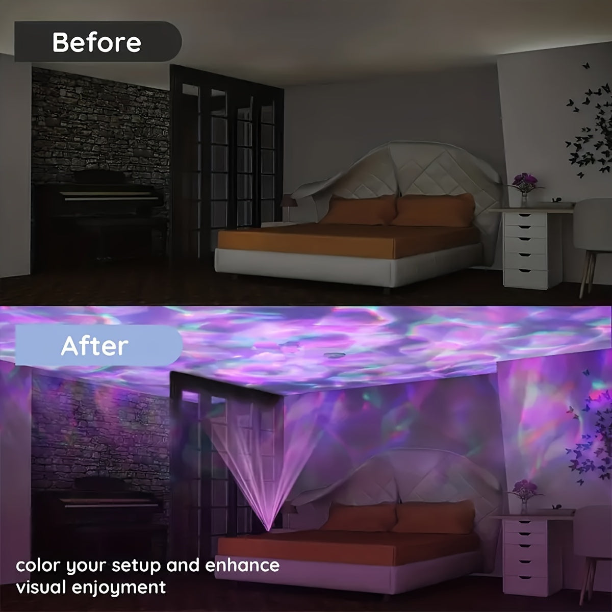 Brighten up your bedroom with a water wave night light for a cozier and more inviting atmosphere! Perfect for bedrooms, game rooms, and makes a great gift for Christmas, Valentine's Day, weddings, birthdays, and more.