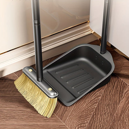 Sturdy Metal Broom and Dustpan Set with Long Stainless Steel Handle, Ideal for Home, Kitchen, Bedroom, Outdoor, and Patio Cleaning. Stand-Up Design for Easy Use.