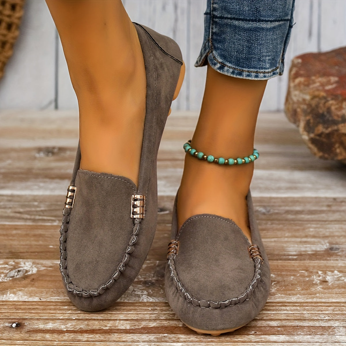 Women's metal loafers - flat, casual slip-on shoes that are lightweight and comfortable.